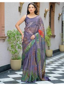 Nyri - Purple Printed Linen Saree