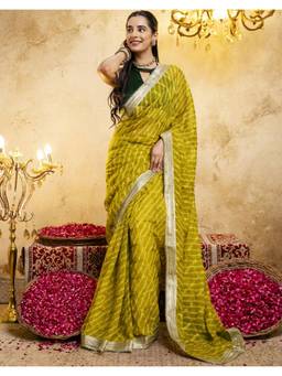 Nyri - Yellow Laheriya Printed Georgette Saree