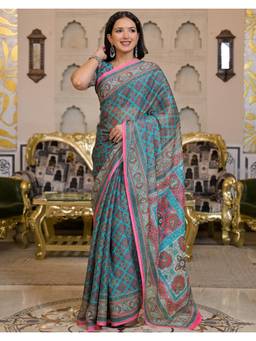 Nyri - Blue Printed Georgette Saree