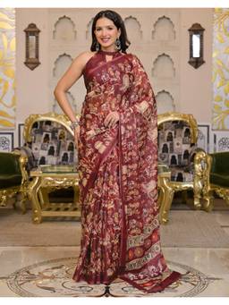 Nyri - Brown Printed Georgette Saree