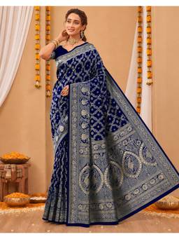 Nyri - Navy Blue Weaving Silk Saree