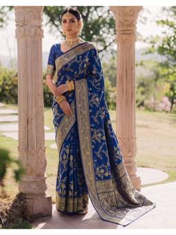 Nyri - Navy Blue Weaving Silk Saree
