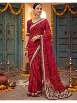 Nyri - Red Bandhani Embroidered Georgette Saree