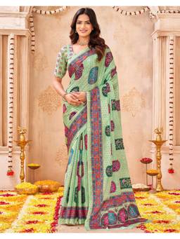 Nyri - Green Printed Chiffon Saree