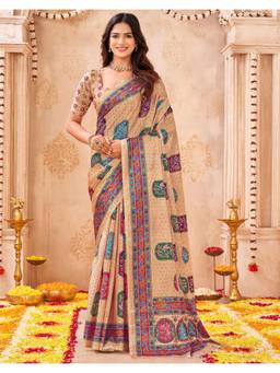 Nyri - Beige Printed Chiffon Saree