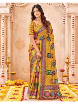 Nyri - Mustard Printed Chiffon Saree