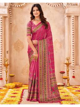 Nyri - Pink Printed Chiffon Saree