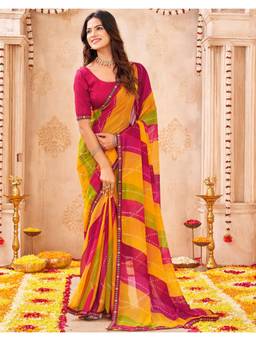 Nyri - Multi-Color Bandhani Printed Chiffon Saree