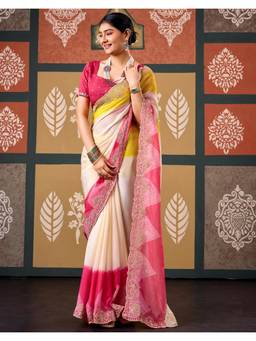 Nyri - Multi-Color Bandhani Printed Chiffon Saree