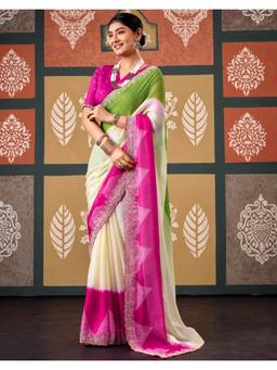 Nyri - Multi-Color Bandhani Printed Chiffon Saree