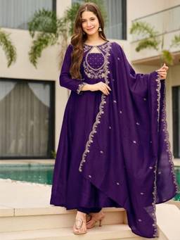 Gahan - Purple Anarkali Kurta with Pant & Dupatta