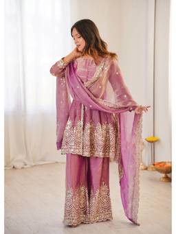 Gahan - Silk Pink Kurti with Palazzo & Dupatta
