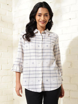 Fabindia - Beige Cotton Hand Woven Printed Shirt
