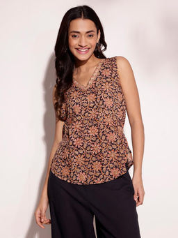 Fabindia - Black Cotton Kalamkari Printed Top