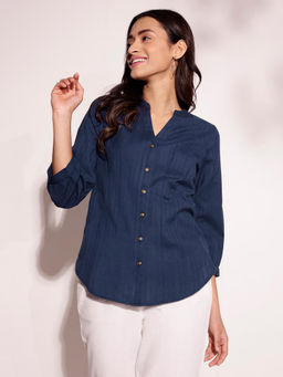 Fabindia - Blue Cotton Regular Fit Top