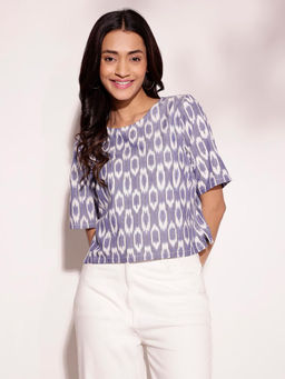 Fabindia - Blue Cotton Ikat Regular Top