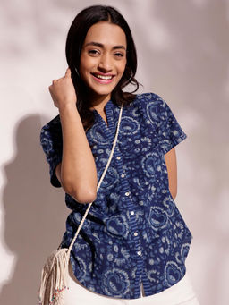 Fabindia - Indigo Cotton Hand Block Printed Top