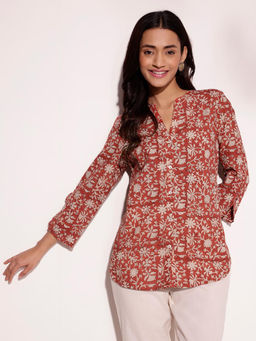 Fabindia - Red Cotton Hand Block Printed Shirt