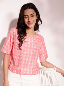 Fabindia - Pink Rayon Blend Printed Regular Top