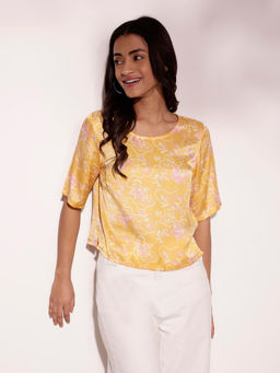 Fabindia - Yellow Rayon Blend Printed Regular Top