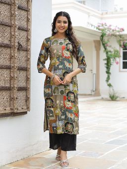 FASHOR - Ethnic Animal Motif Printed and Embroidered Kurta