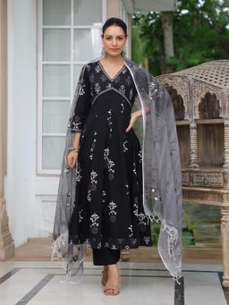 FASHOR - Floral Printed Anarkali Kurta with Pant and Dupatta (Set of 3)