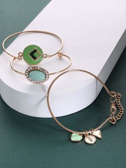 Zaveri Pearls - Set of 3 Green Enamel & Stones Contemporary Stack Bracelets-ZPFK14549