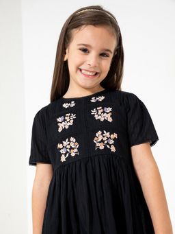 CHERRY CRUMBLE BY NITT HYMAN - Black Embroidered Cotton Flattering Twilit Dress