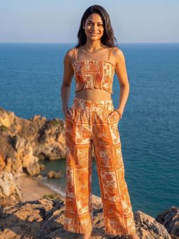 AOBA - Women Orange Tropical Printed Set