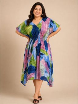THE PINK MOON - Multi Color Abstract Printed Smocking Dress