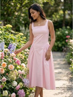 Moomaya - Light Pink Women Cotton Corset Midi Dress