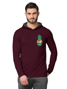 BULLMER - Trendy Front & Back Printed Full Sleeve Hooded Sweatshirts For Men Burgundy