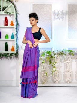 CHARUKRITI - Violet Pure Cotton Handwoven Soft Saree with Unstitched Blouse