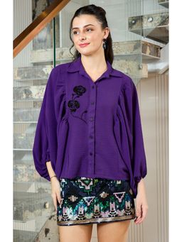 AAREIN - Blue Embroidered Batwing Shirt