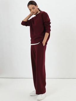 Femmella - Wine Crew Neck Fleece Sweatshirt