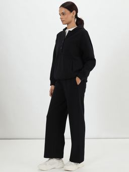 Femmella - Black Button Down Fleece Hoodie