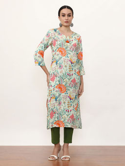 Jaipur Kurti - Women Multi-Color Floral Thread Work Straight Kurta
