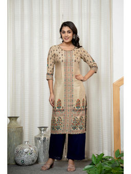 Juniper - Beige Floral Printed Viscose Kurta