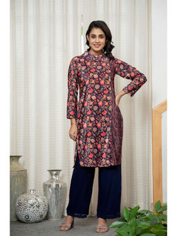 Juniper - Purple Floral Printed Velvet Kurta