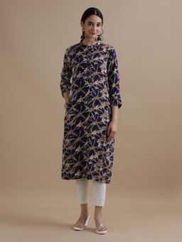 Jaipur Kurti - Women Navy Blue Floral Printed Straight Kurta