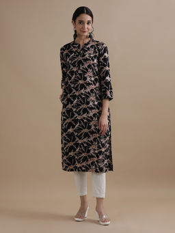 Jaipur Kurti - Women Black Floral Printed Straight Kurta