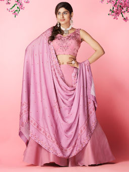 Odette - Mauve Chiffon Solid Semi Stitched Lehenga Choli (Set of 4)