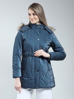 Monte Carlo - Blue Textured Longline Detachable Hood Jacket