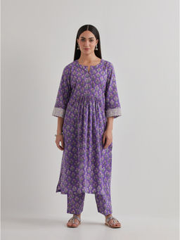 Priya Chaudhary - Printed Purple Kurtas (Set of 2)