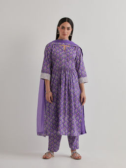 Priya Chaudhary - Printed Purple Kurtas (Set of 3)