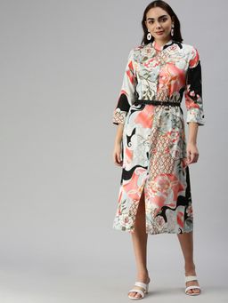 SHOWOFF - Women Multi-Color Abstract Mandarin Neck Dress