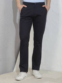 CRIMSOUNE CLUB - Men Navy Blue Solid Trousers