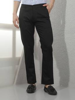 CRIMSOUNE CLUB - Men Black Textured Straight Trousers