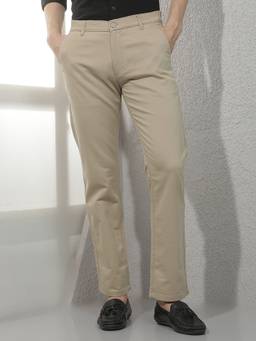 CRIMSOUNE CLUB - Men Beige Straight Trousers