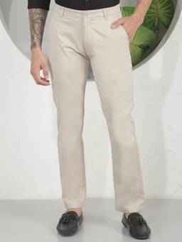 CRIMSOUNE CLUB - Men Beige Straight Trousers